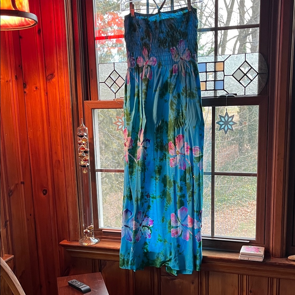 Festive Floral Blue Maxi Dress